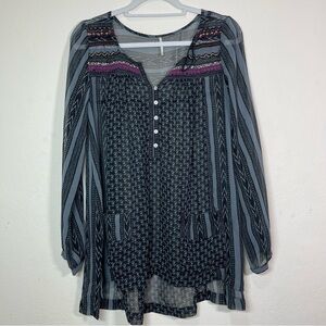 Free People Feather In The Wind Tunic Shirt Top Blouse Sheer Beaded Boho Tunic